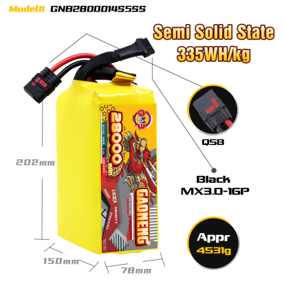GAONENG GNB 28000mah 14S 51.8V 5C QS8 Semi Solid State Li-ion Battery 335WH/kg