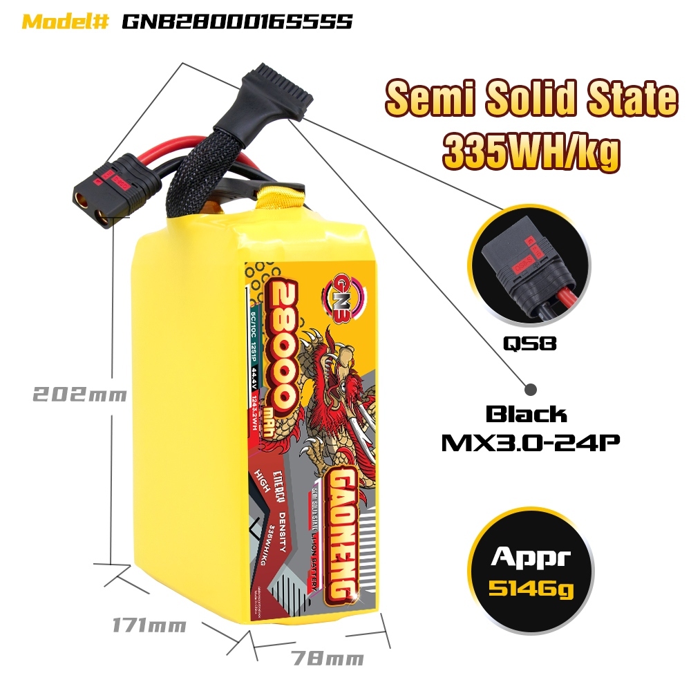 GAONENG GNB 28000mah 16S 59.2V 5C QS8 Semi Solid State Li-ion Battery 335WH/kg