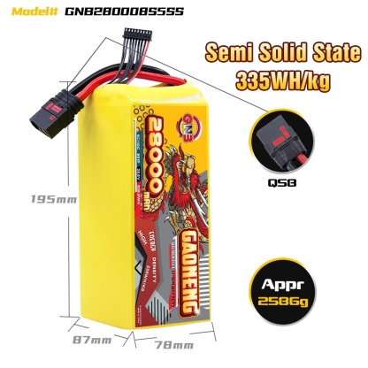 GAONENG GNB 28000mah 8S 29.6V 5C QS8 Semi Solid State Li-ion Battery 335WH/kg