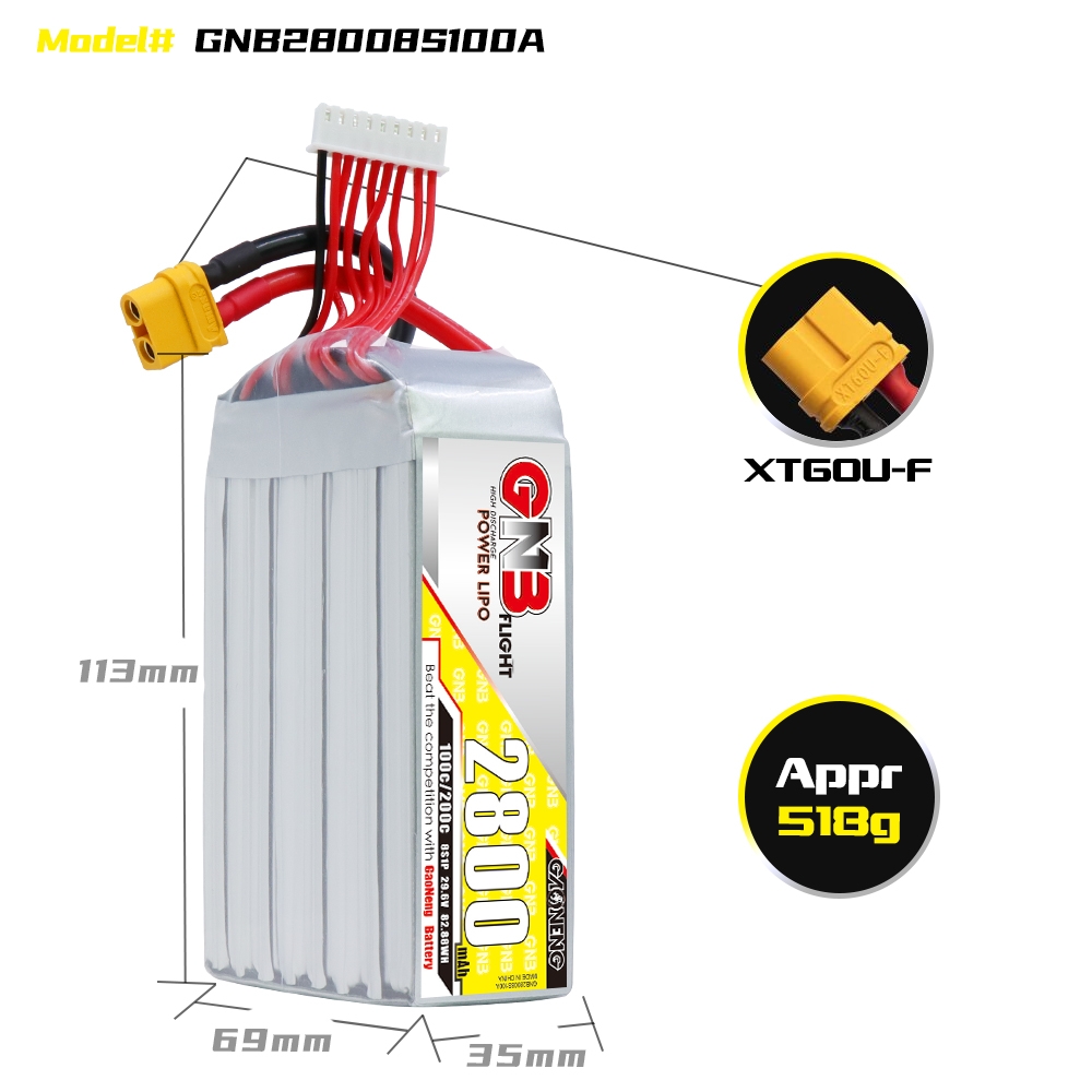 GAONENG GNB 8S 29.6V 2800mAh 100C LiPo Battery XT60