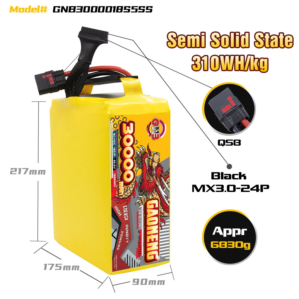 GAONENG GNB 30000mah 18S 66.6V 5C QS8 Semi Solid State Li-ion Battery 310WH/kg