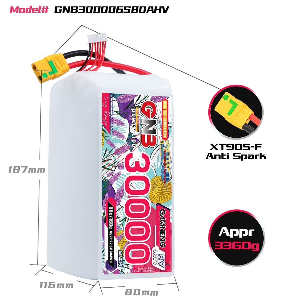GAONENG GNB 6S 22.8V HV 30000mAh 80C RC LiPo Battery XT90S