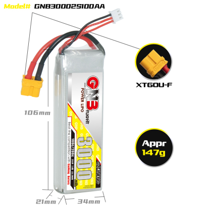 GAONENG GNB 2S 7.4V 3000mAh 100C LiPo Battery XT60