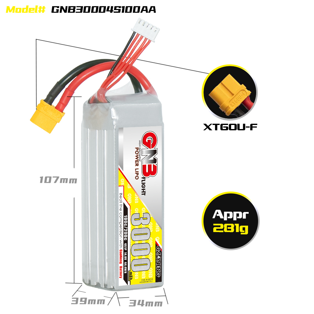 GAONENG GNB 4S 14.8V 3000mAh 100C LiPo Battery XT60