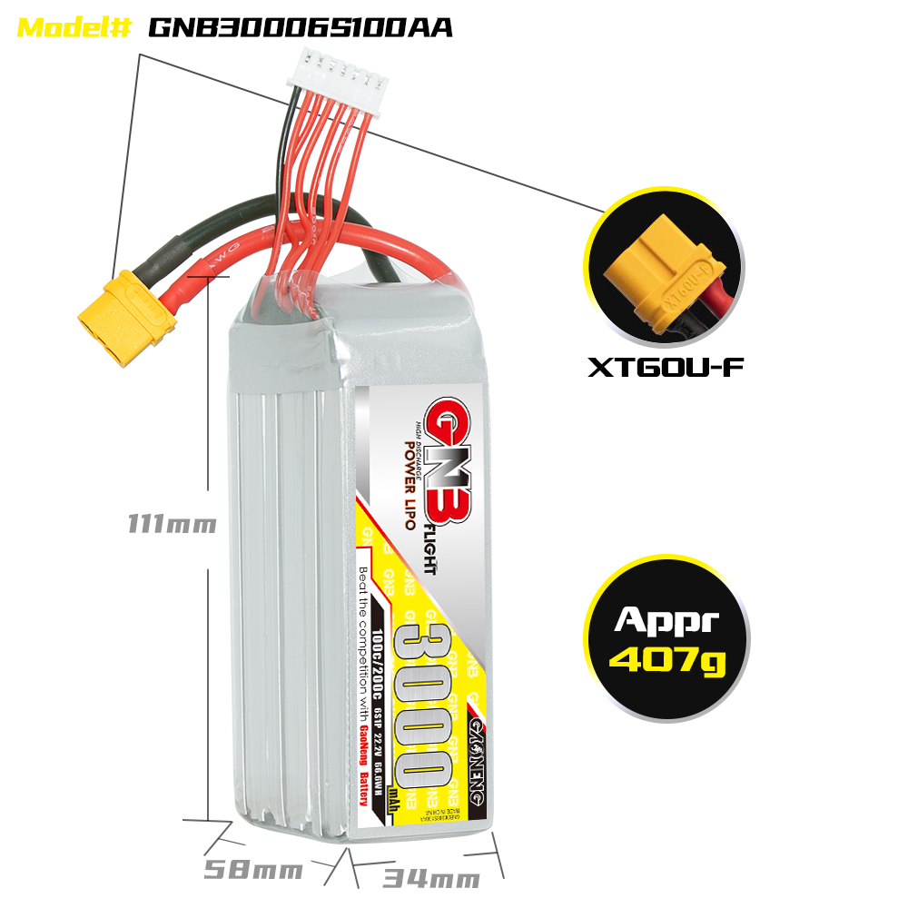 GAONENG GNB 6S 22.2V 3000mAh 100C LiPo Battery XT60