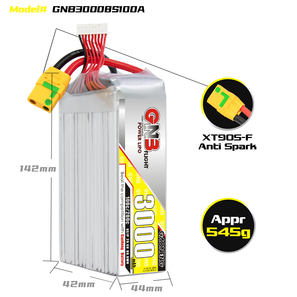 GAONENG GNB 8S 29.6V 3000mAh 100C LiPo Battery XT90
