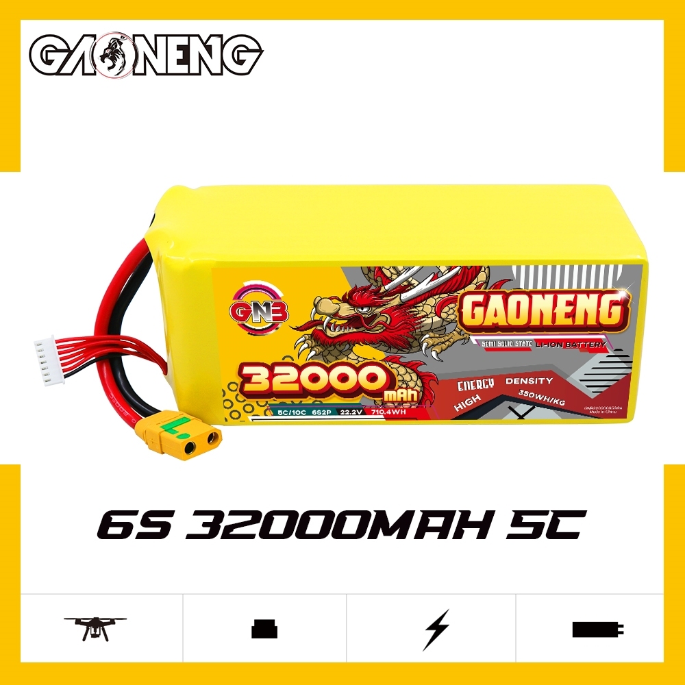 GAONENG GNB 32000mah 6S 22.2V 5C XT90S Semi Solid State Li-ion Battery 350WH/kg