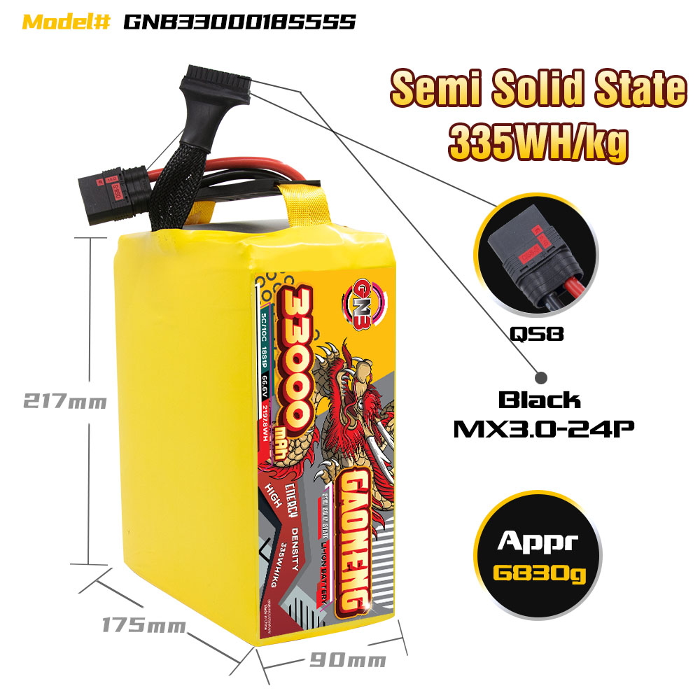 GAONENG GNB 33000mah 18S 66.6V 5C QS8 Semi Solid State Li-ion Battery 335WH/kg