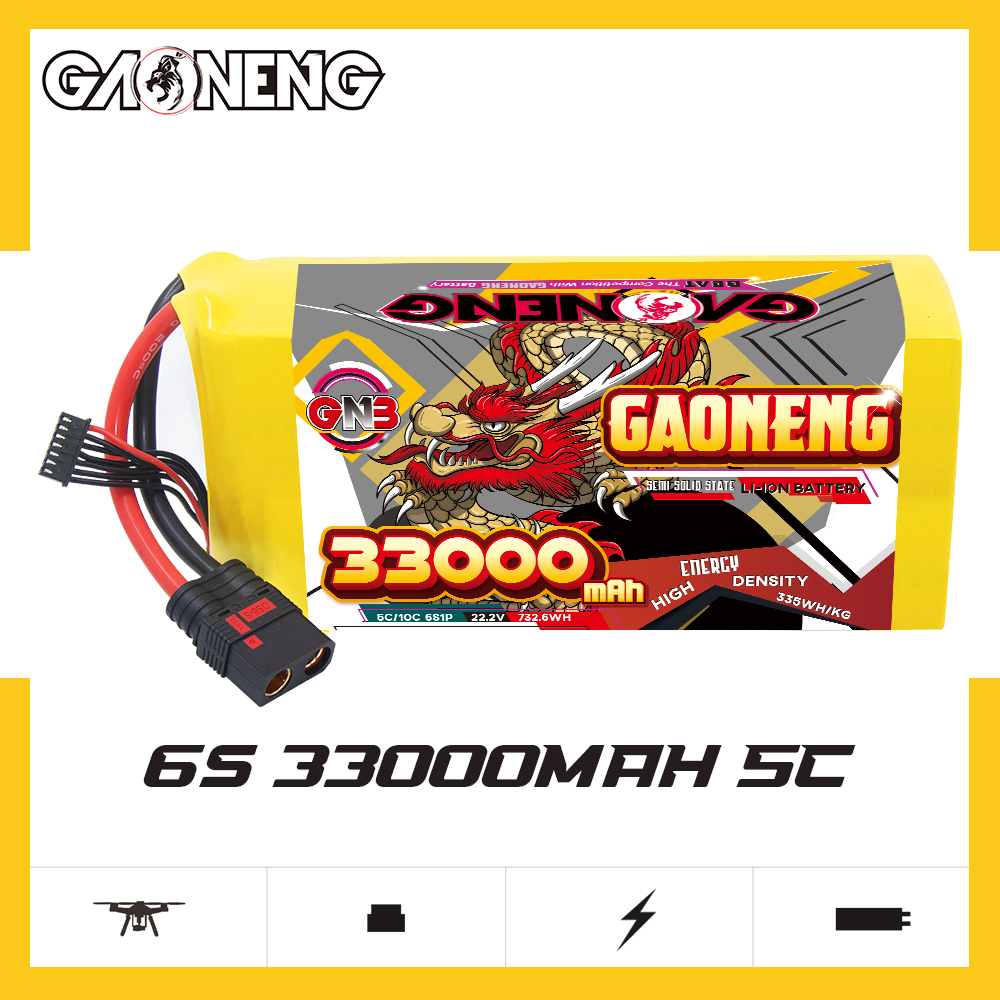 GAONENG GNB 33000mah 6S 22.2V 5C QS8 Semi Solid State Li-ion Battery 335WH/kg