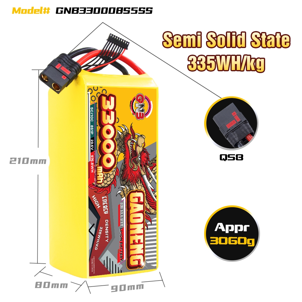 GAONENG GNB 33000mah 8S 29.6V 5C QS8 Semi Solid State Li-ion Battery 335WH/kg