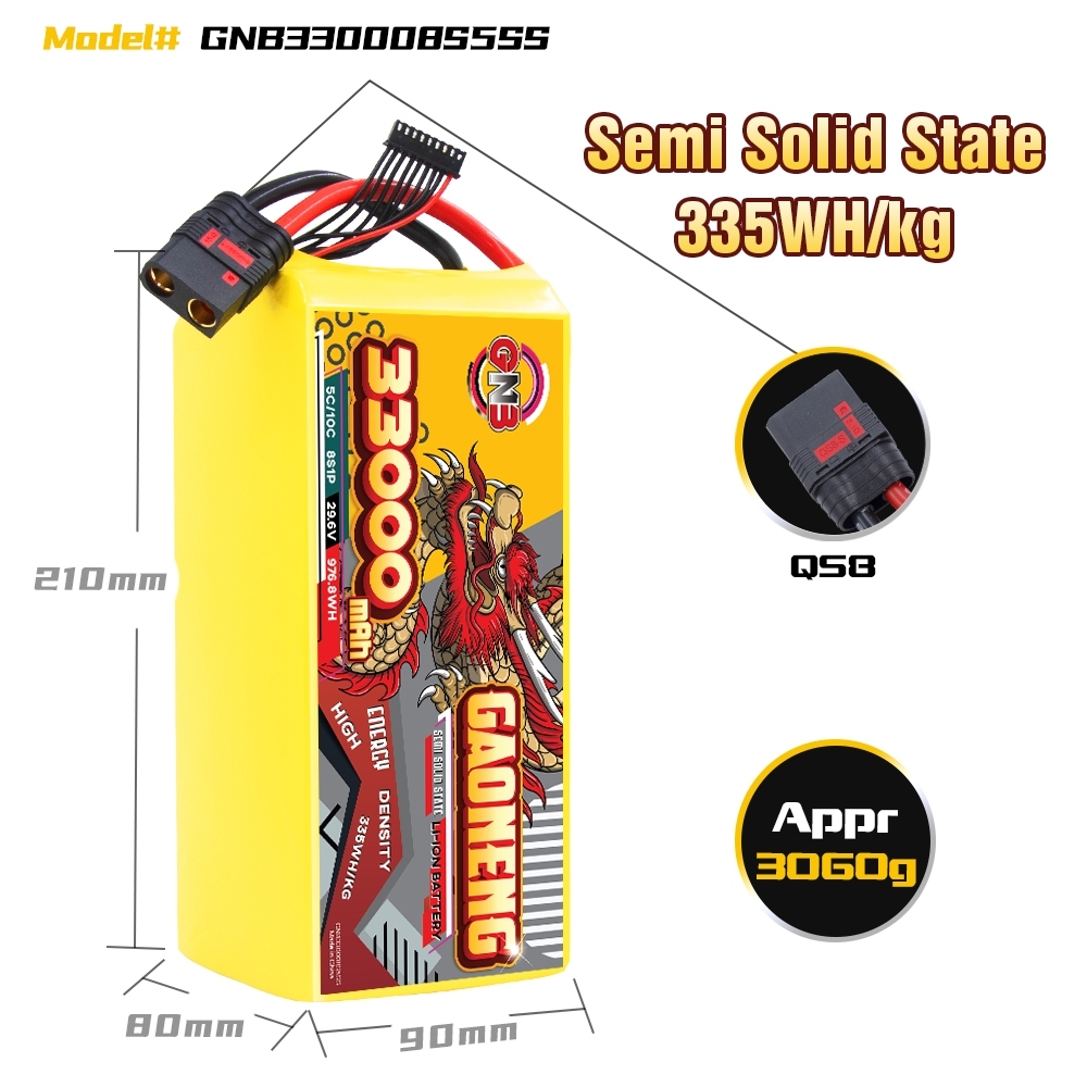 GAONENG GNB 33000mah 8S 29.6V 5C QS8 Semi Solid State Li-ion Battery 335WH/kg