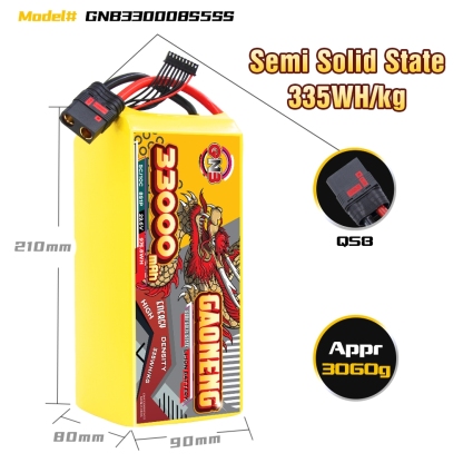 GAONENG GNB 33000mah 8S 29.6V 5C QS8 Semi Solid State Li-ion Battery 335WH/kg