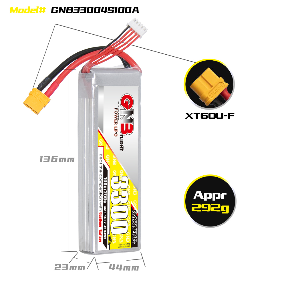 GAONENG GNB 4S 14.8V 3300mah 100C LiPo Battery XT60