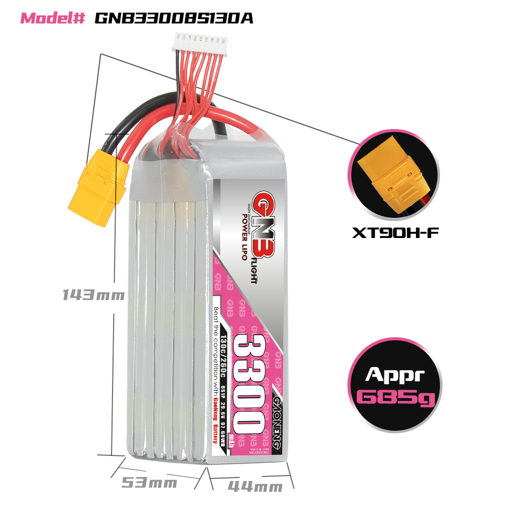 GAONENG GNB 8S 29.6V 3300mAh 130C LiPo Battery XT90