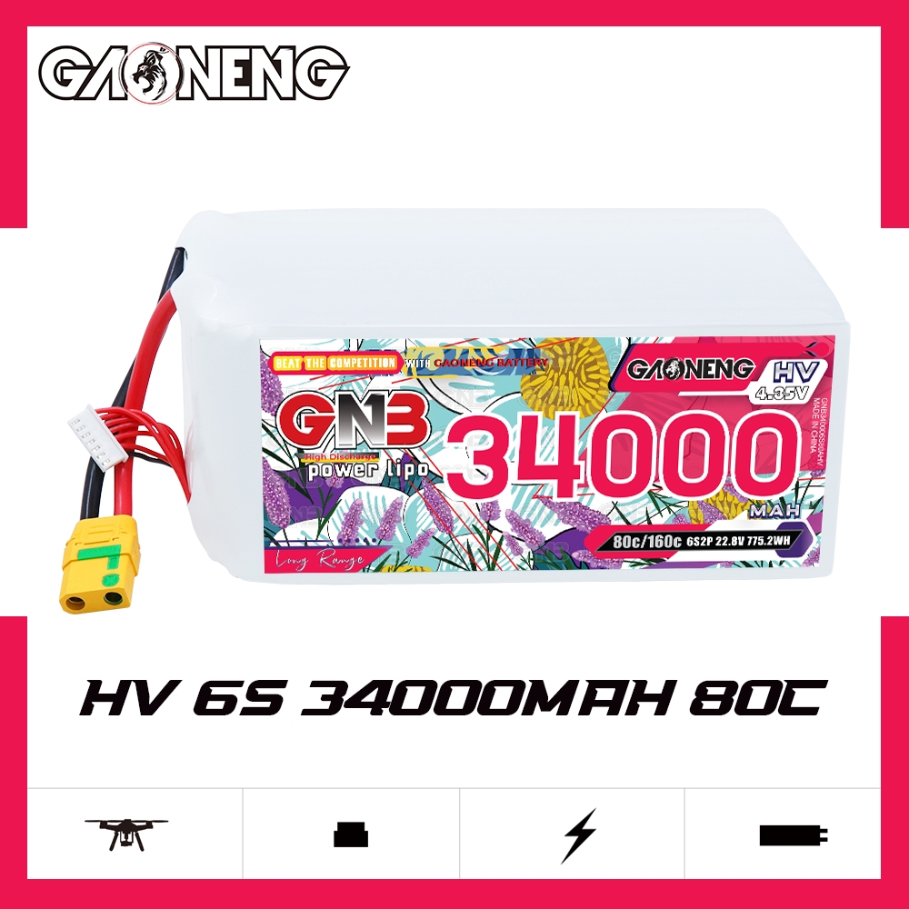 GAONENG GNB 6S 22.8V HV 34000mAh 80C RC LiPo Battery XT90S