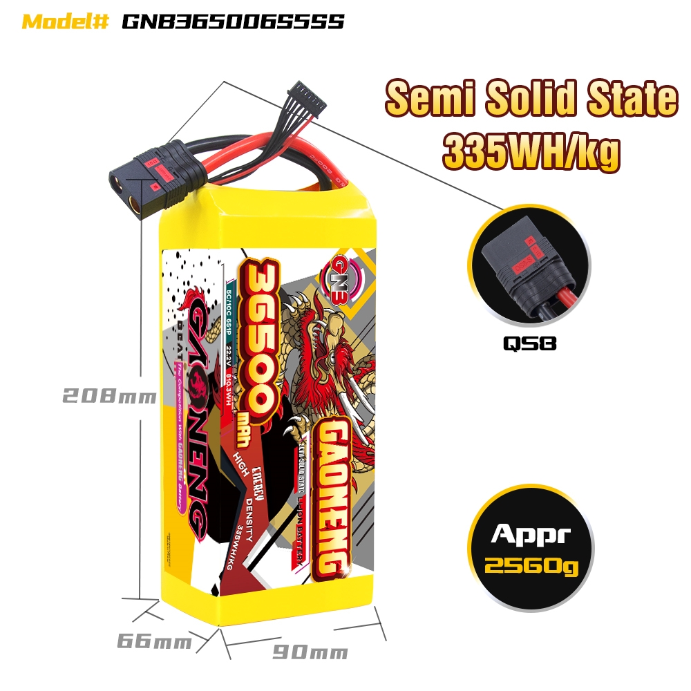 GAONENG GNB 36500mah 6S 22.2V 5C QS8 Semi Solid State Li-ion Battery 335WH/kg