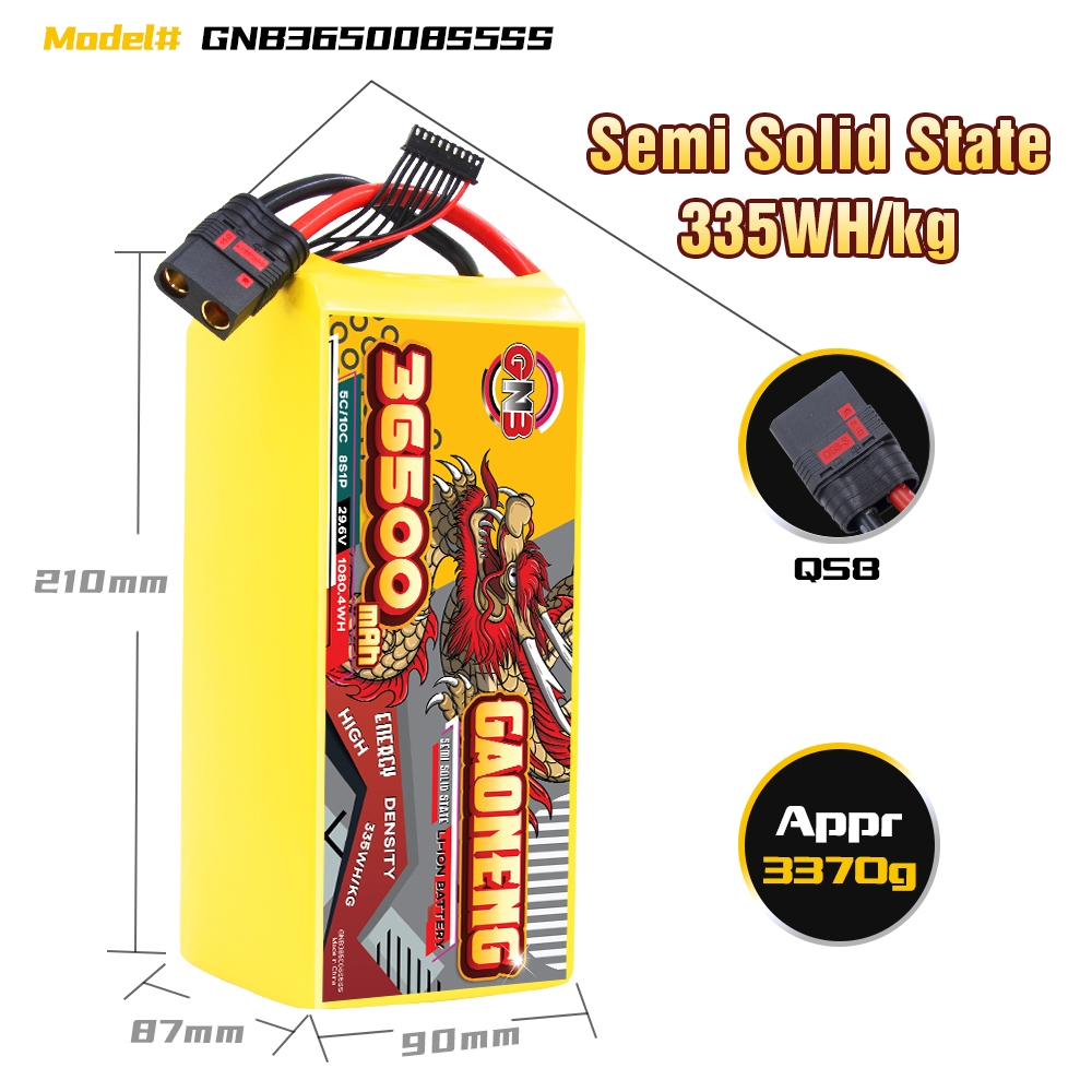 GAONENG GNB 36500mah 8S 29.6V 5C QS8 Semi Solid State Li-ion Battery 335WH/kg