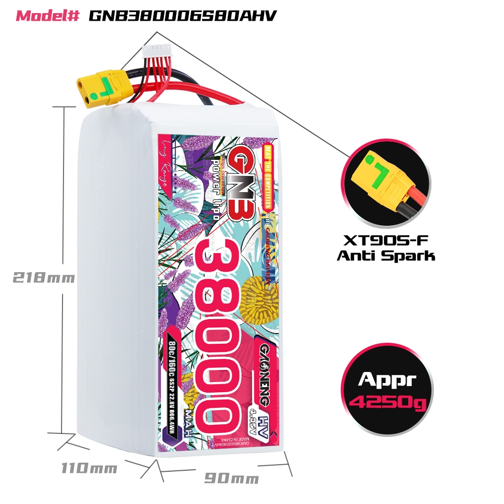 GAONENG GNB 6S 22.8V HV 38000mAh 80C RC LiPo Battery XT90S