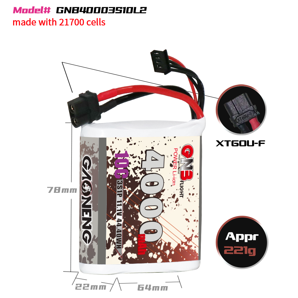 GAONENG GNB 3S 11.1V 4000mAh 10C XT60 Li-ion Battery made with 18650 cells