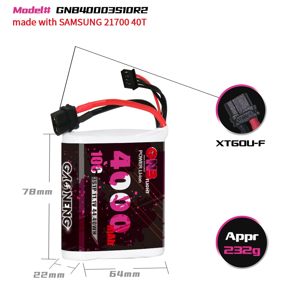GAONENG GNB 3S 11.1V 4000mAh 10C XT60 Li-ion Battery made with Sony 18650 VTC6