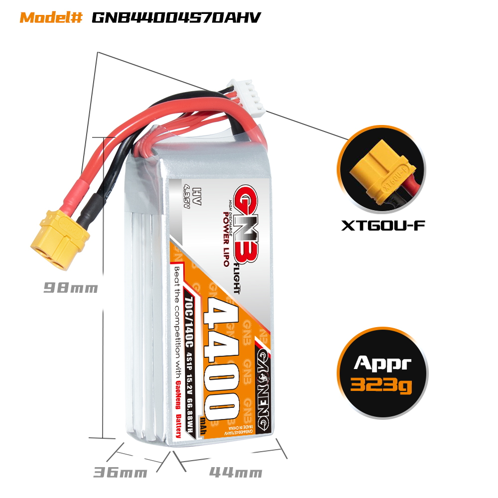 GAONENG GNB LiHV 4S 15.2V 4400mAh 70C LiPo Battery XT60