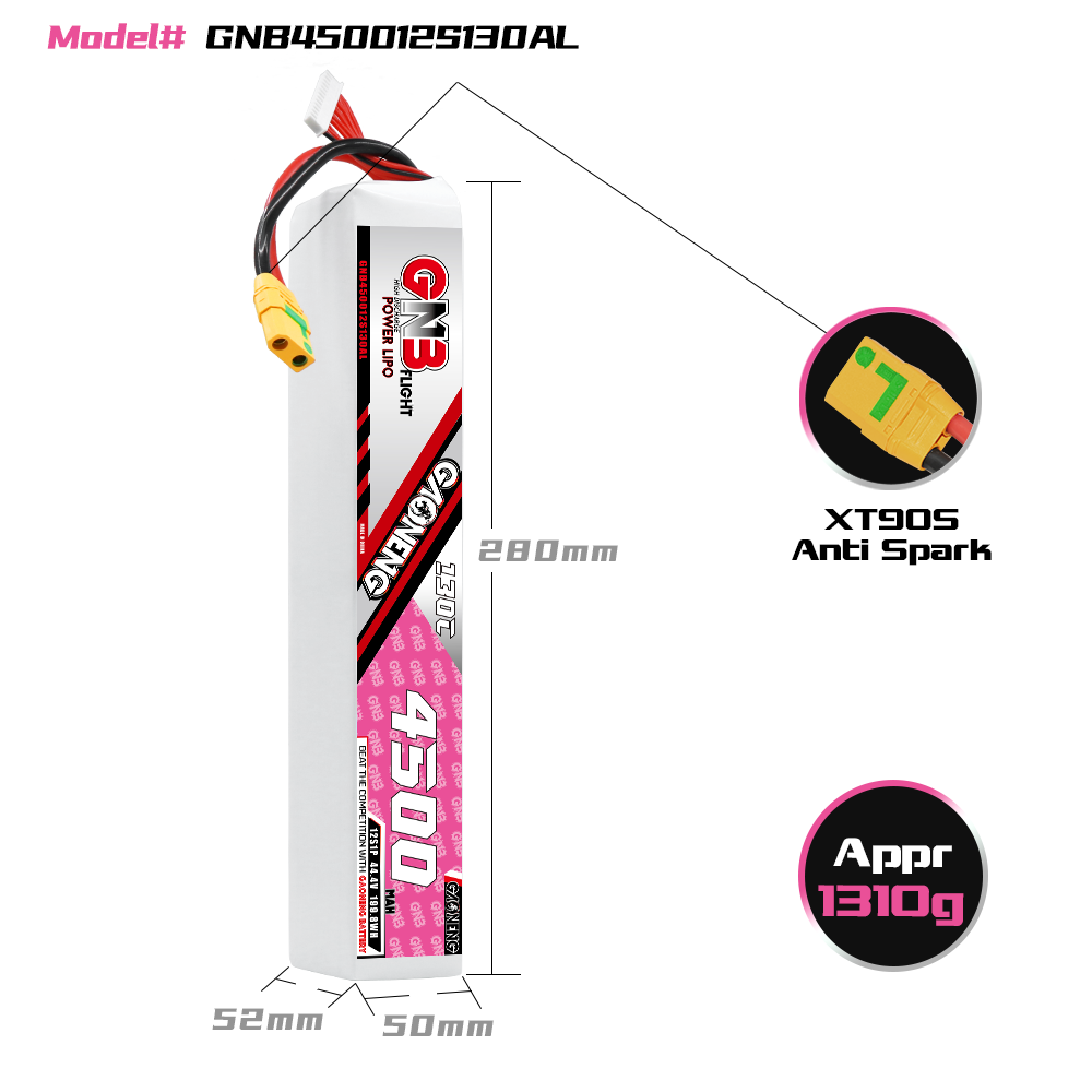 GAONENG GNB 12S 44.4V 4500mAh 130C LiPo Battery XT90S