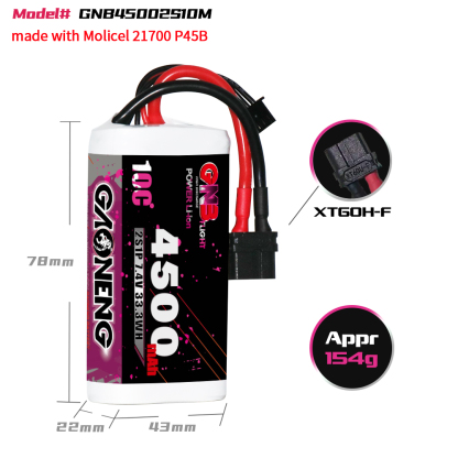 GAONENG GNB 2S 7.4V 4500mah 10C XT60 Li-ion Battery made with Molicel 21700 P45B