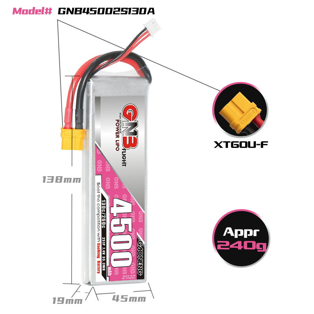GAONENG GNB 2S 7.4V 4500mAh 130C LiPo Battery XT60
