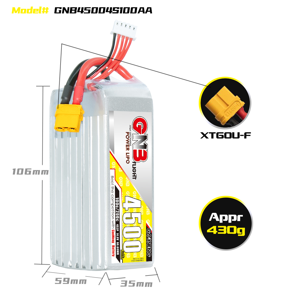 GAONENG GNB 4S2P 14.8V 4500mAh 100C LiPo Battery XT60
