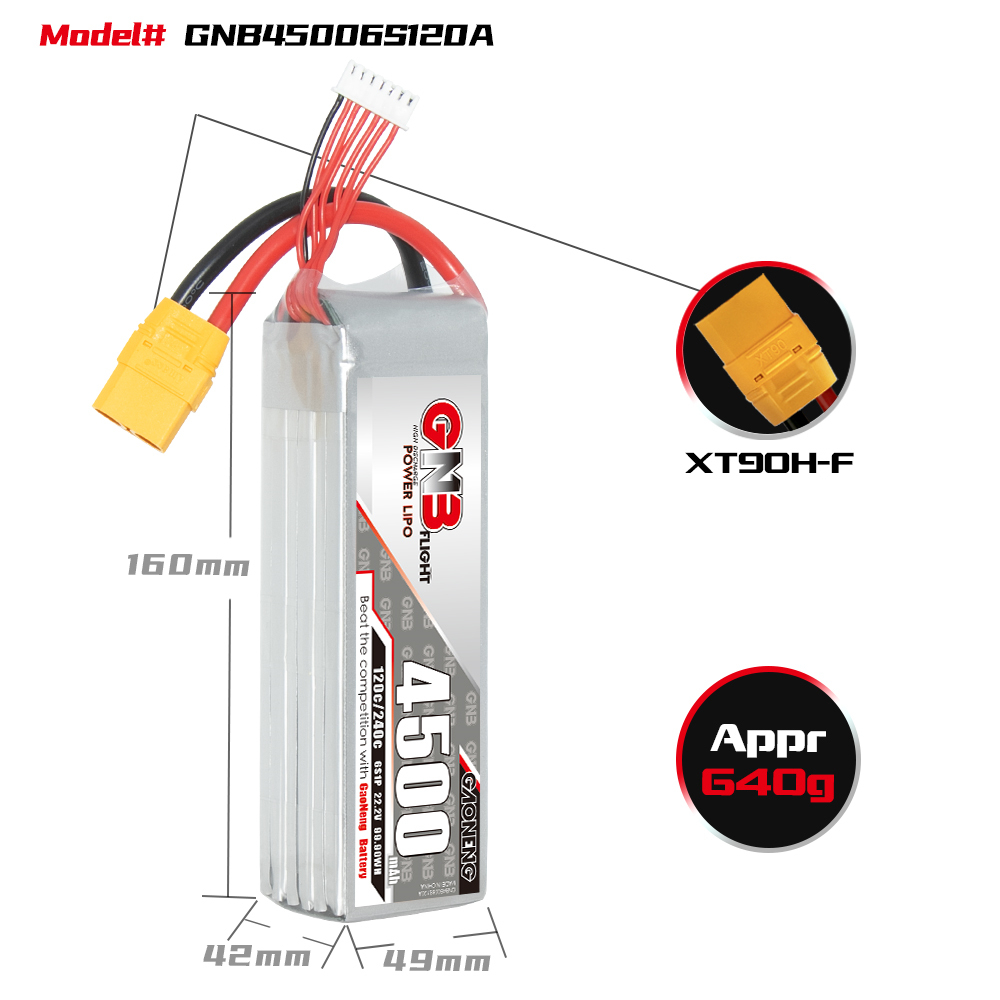 GAONENG GNB 6S 22.2V 4500mAh 120C LiPo Battery XT90