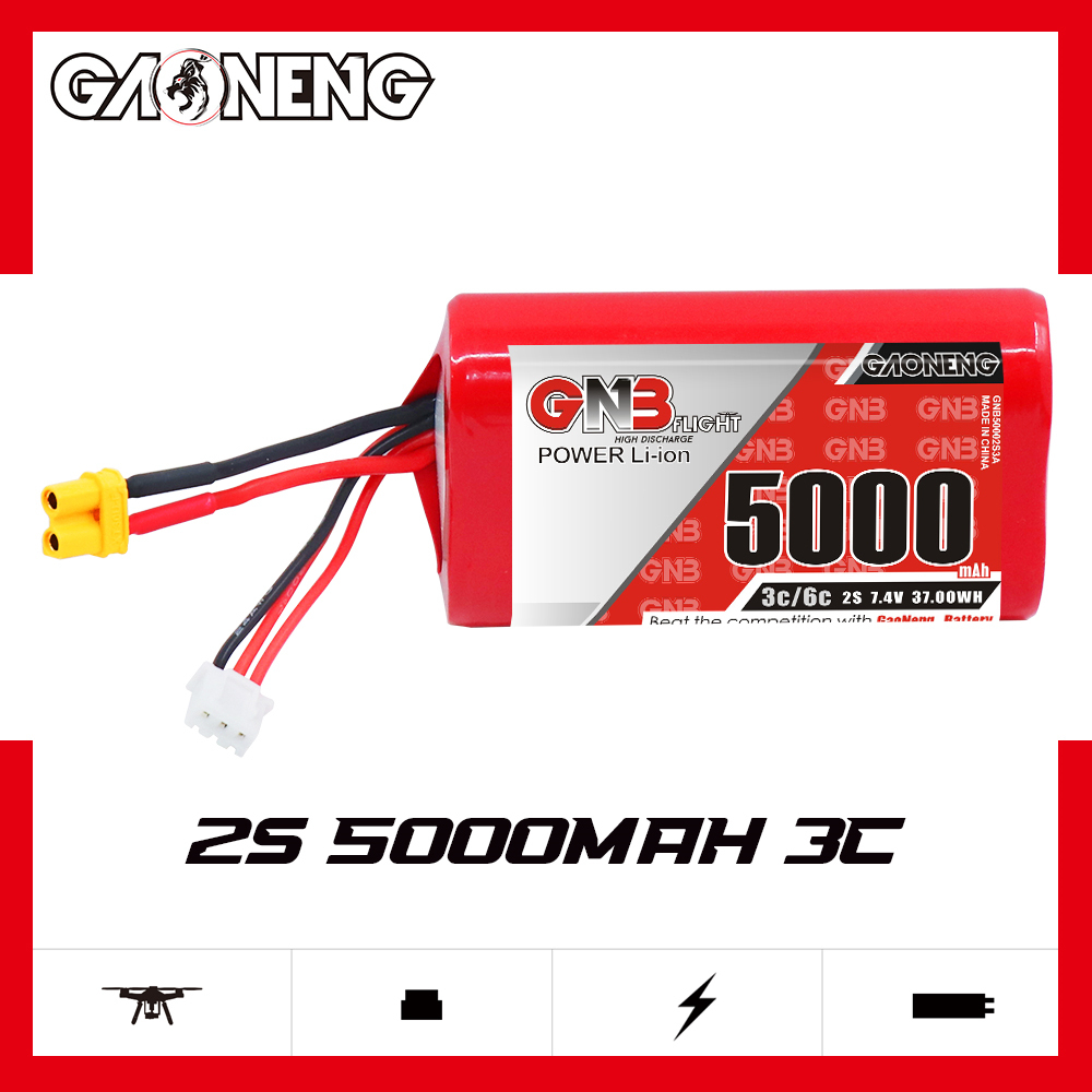 2PCS - GAONENG GNB 2S 7.4V 5000mah 3C LiPo Battery XT30 for Jumper T20 GEMINI