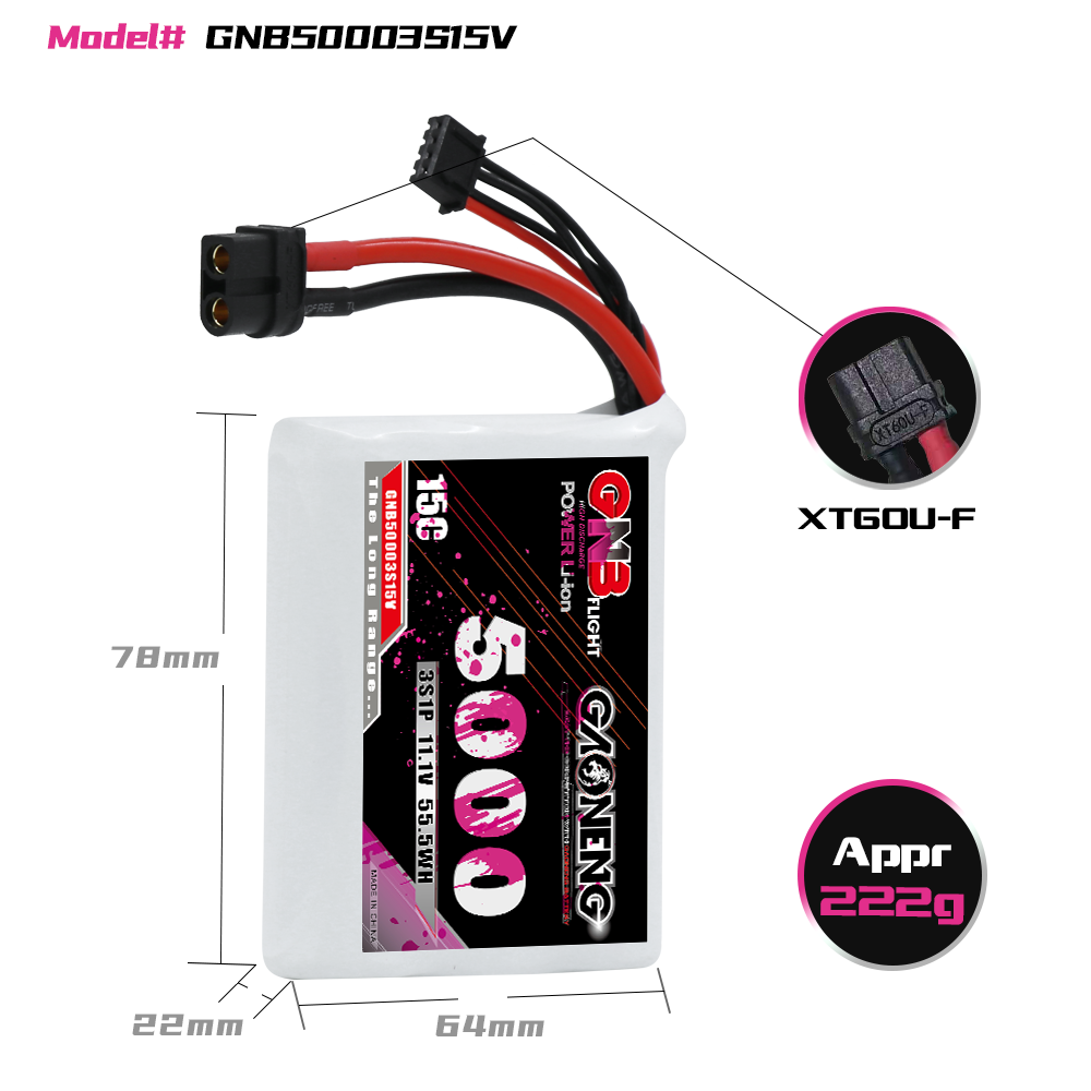 GAONENG GNB 3S 11.1V 5000mah 15C XT60 Li-ion Battery
