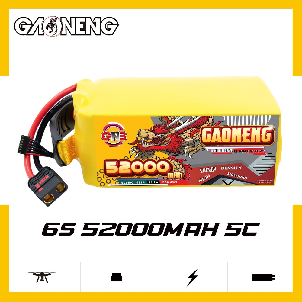 GAONENG GNB 52000mah 6S 22.2V 5C QS8 Semi Solid State Li-ion Battery 310WH/kg