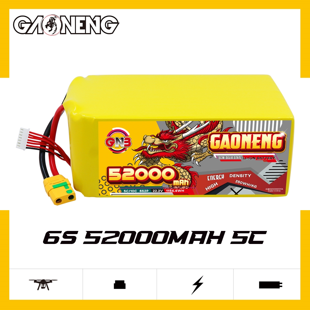 GAONENG GNB 52000mah 6S 22.2V 5C XT90S Semi Solid State Li-ion Battery 350WH/kg