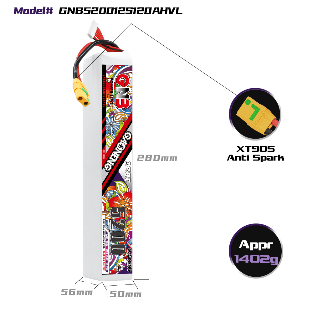 GAONENG GNB 12S 45.6V HV 5200mAh 120C LiPo Battery XT90S