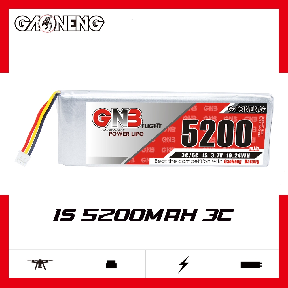 2PCS - GAONENG GNB 1S 3.7V 5200mah 3C LiPo Battery PH2.0 3Pin for TBS Tango 2 Remote Control