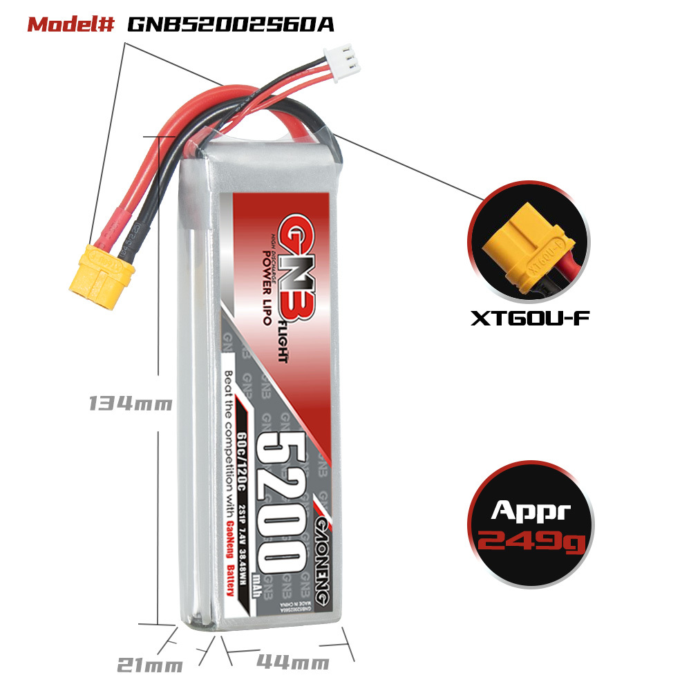 GAONENG GNB 2S 7.4V 5200mAh 60C LiPo Battery XT60