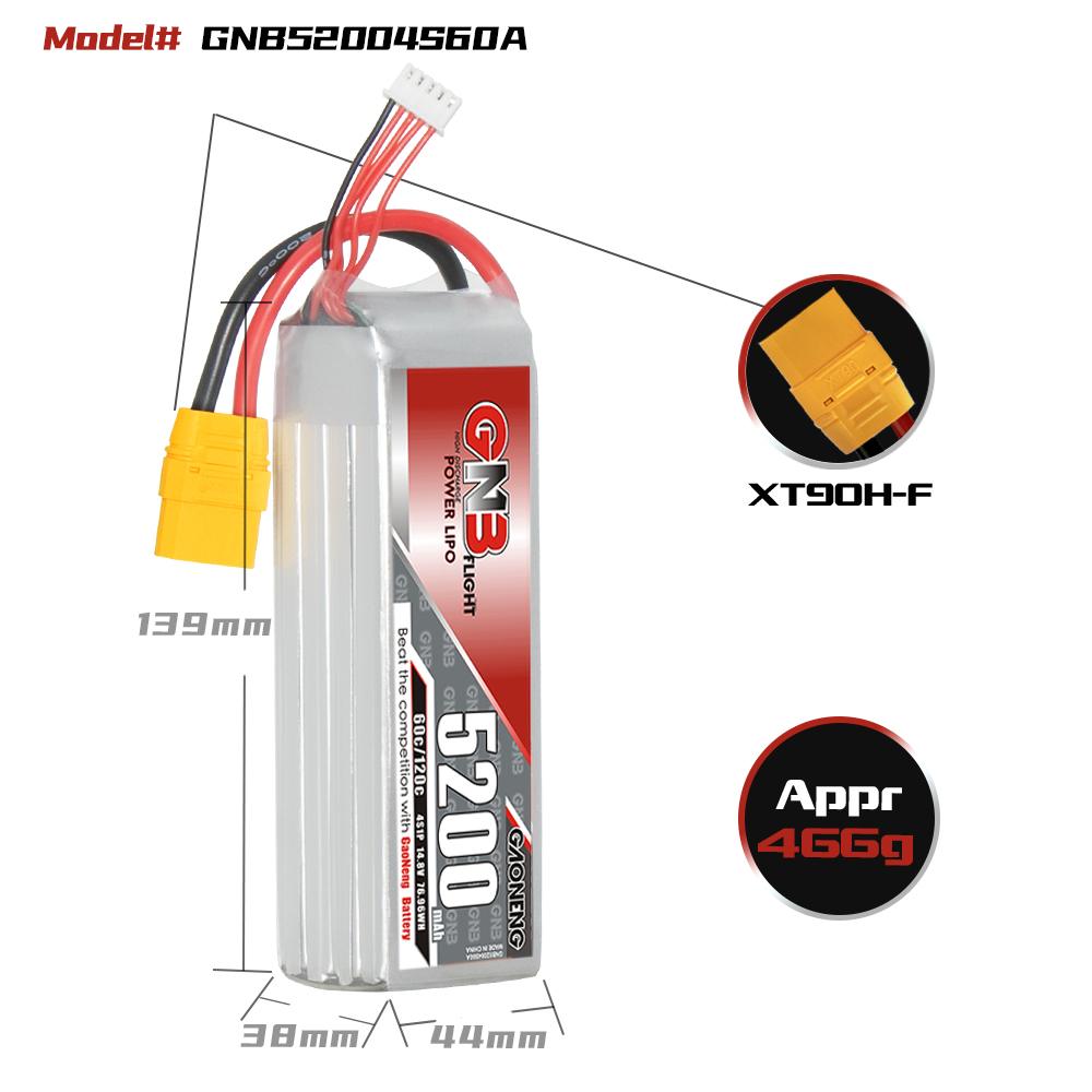 GAONENG GNB 4S 14.8V 5200mAh 60C LiPo Battery XT90