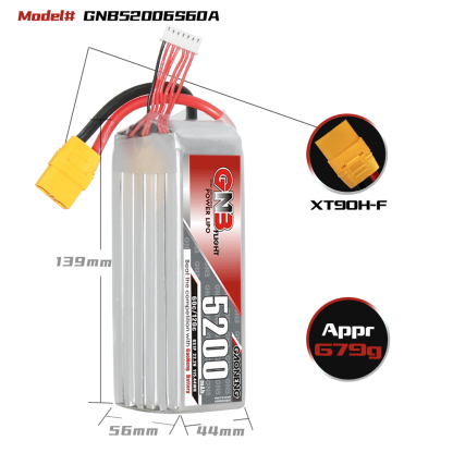 GAONENG GNB 6S 22.2V 5200mAh 60C LiPo Battery XT90
