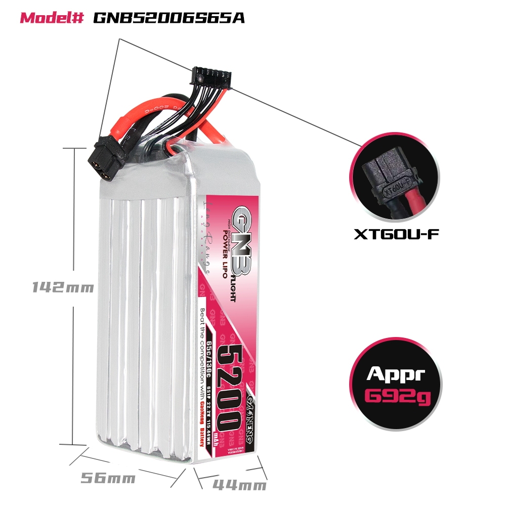 GAONENG GNB 6S 22.2V 5200mAh 65C LiPo Battery XT60