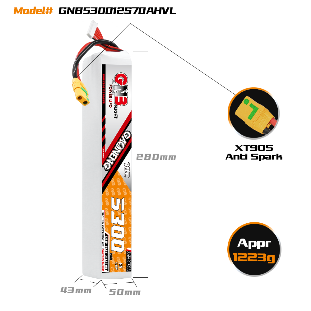 GAONENG GNB 12S 45.6V HV 5300mAh 70C LiPo Battery XT90S