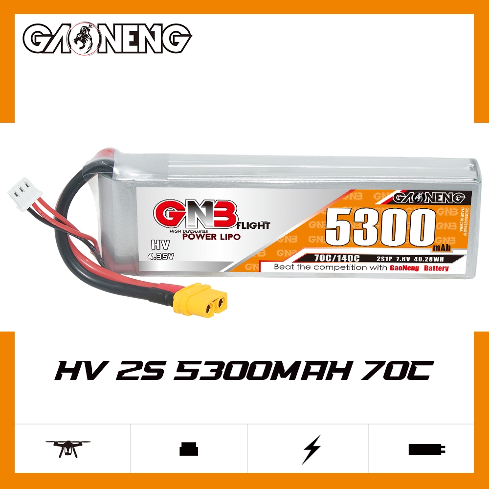 GAONENG GNB HV 2S 7.6V 5300mAh 70C LiPo Battery XT60