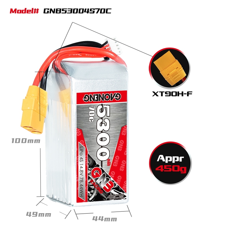GAONENG GNB 4S 14.8V 5300mAh 70C LiPo Battery XT90