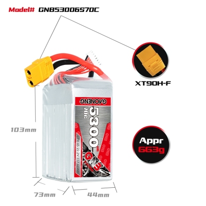 GAONENG GNB 6S 22.2V 5300mAh 70C LiPo Battery XT90