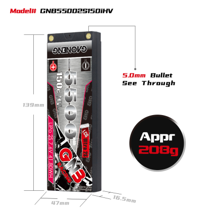 GAONENG GNB LiHV 2S 7.6V 5500mAh 150C LCG Shorty Pack 5mm Bullet Hard Case LiPo Battery
