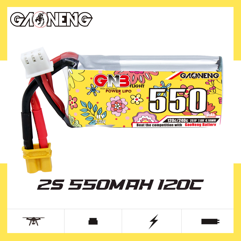 GAONENG GNB LiHV 2S 7.6V 550mah120C XT30 LiPo Battery