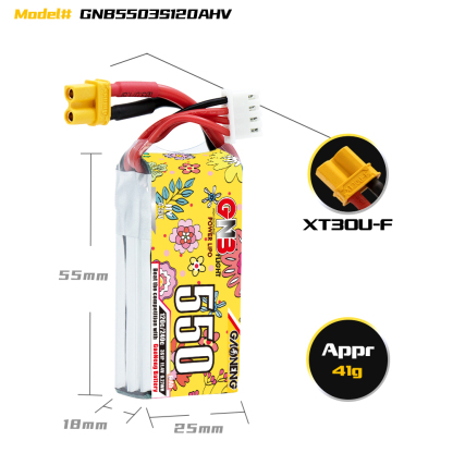GAONENG GNB LiHV 3S 11.4V 550mAh 120C XT30 LiPo Battery