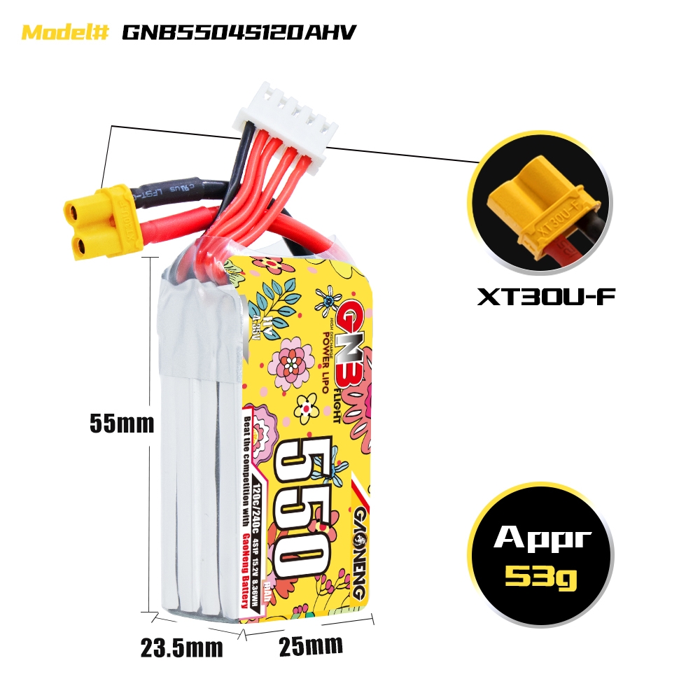 GAONENG GNB LiHV 4S 15.2V 550mAh 120C XT30 HV LiPo Battery