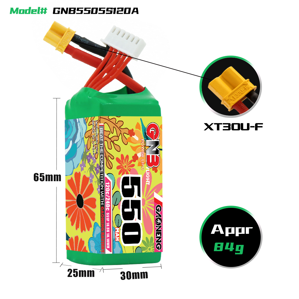 GAONENG GNB 5S 18.5V 550mAh 120C XT30 LiPo Battery Square Type