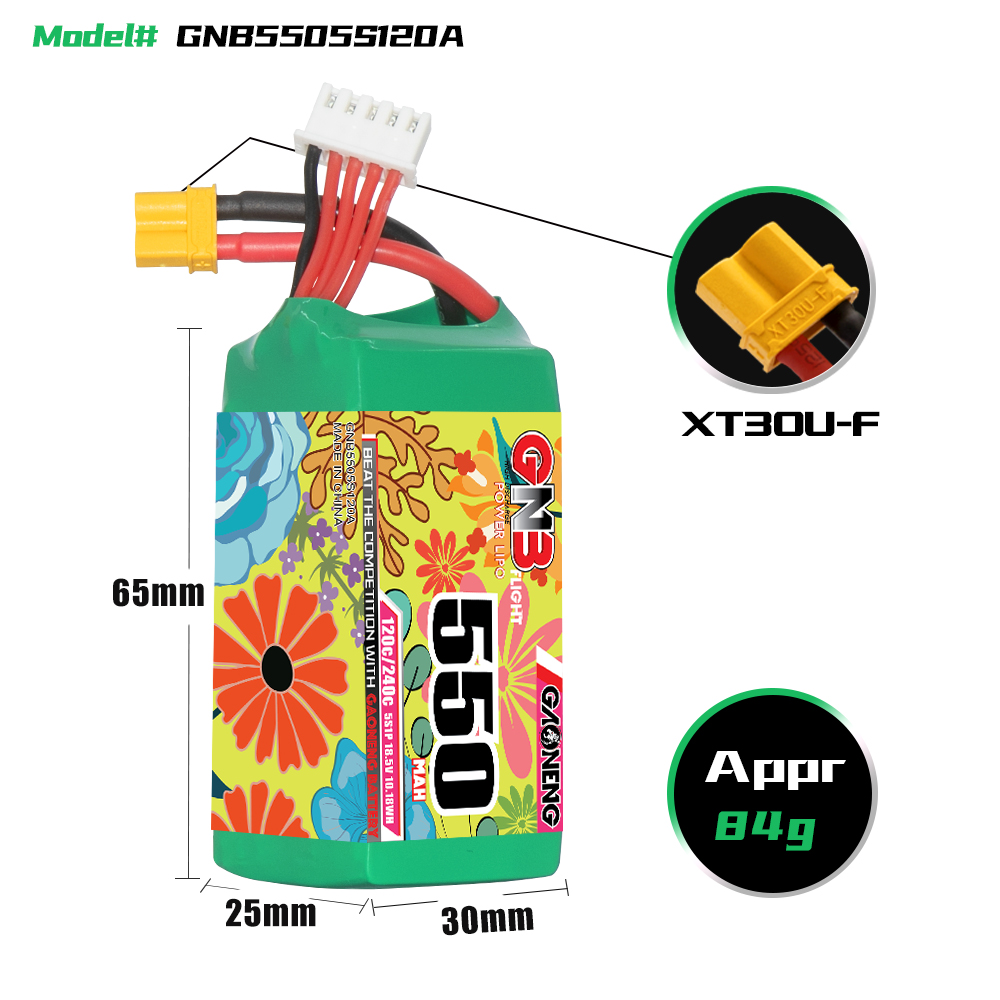 GAONENG GNB 5S 18.5V 550mAh 120C XT30 LiPo Battery Square Type